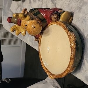 Christmas Holiday Moose Ceramic Candy Dish